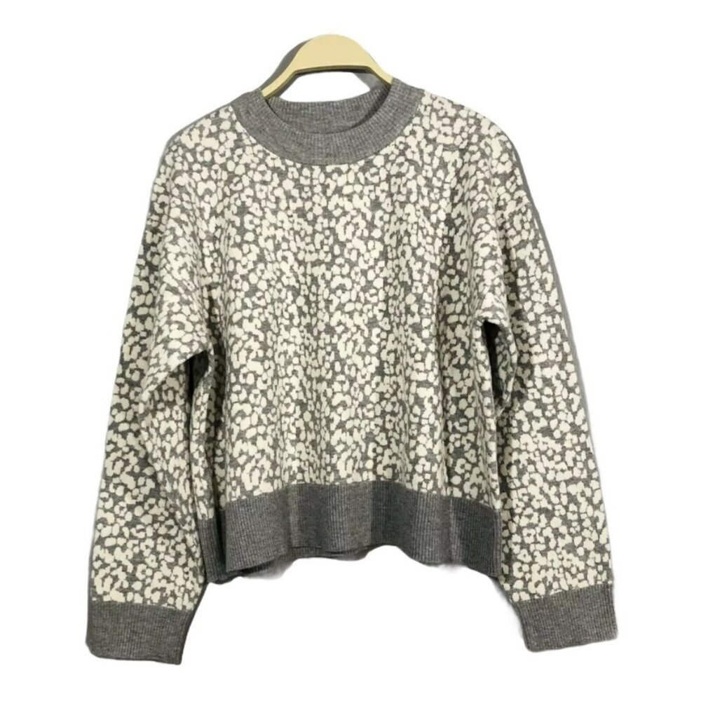 Find Women Sweater Jumper Crop Size XL Gray Camo Long Sleeve Crew Pullover Cuff